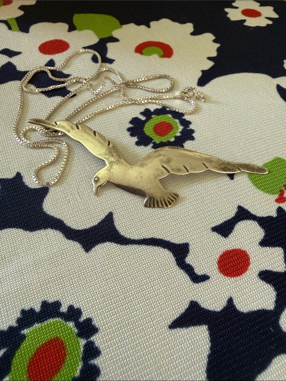 Vintage Signed ORB Sterling Silver Seagull Pendant Necklace Mid Century OOAK